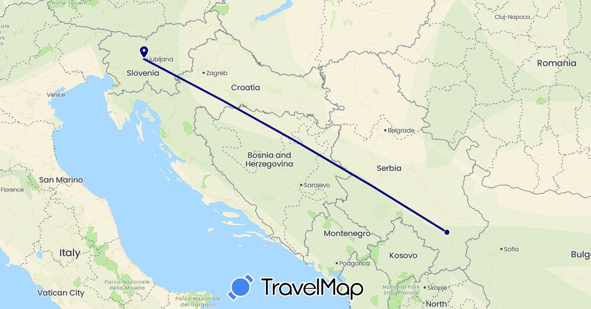 TravelMap itinerary: driving in Serbia, Slovenia (Europe)